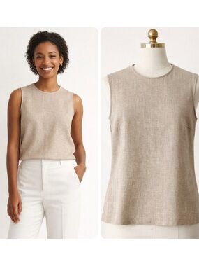 Lafayette 148 Linen Wool Sleeveless Shell Top Neutral Minimalist Size 4 Petite